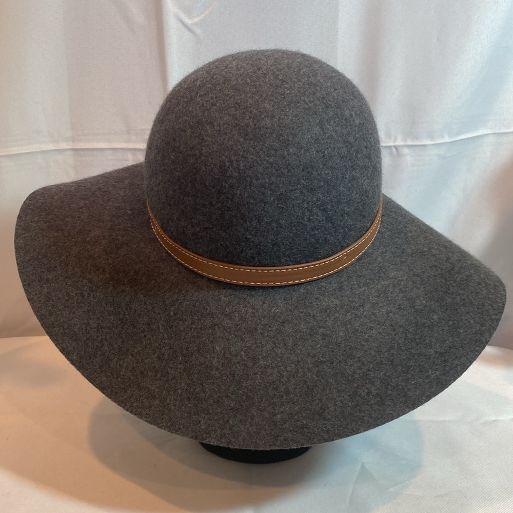 Elegant Gray Wool Floppy Sun Hat with Tan Leather Band by Angela & William, OS - Picture 3 of 6